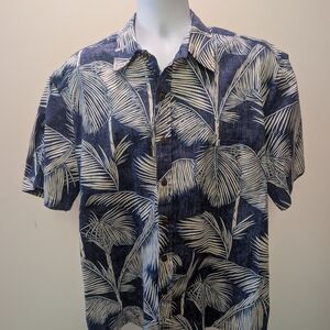 Men's Navy Tropical-Print Short-Sleeve Button-Down Shirt